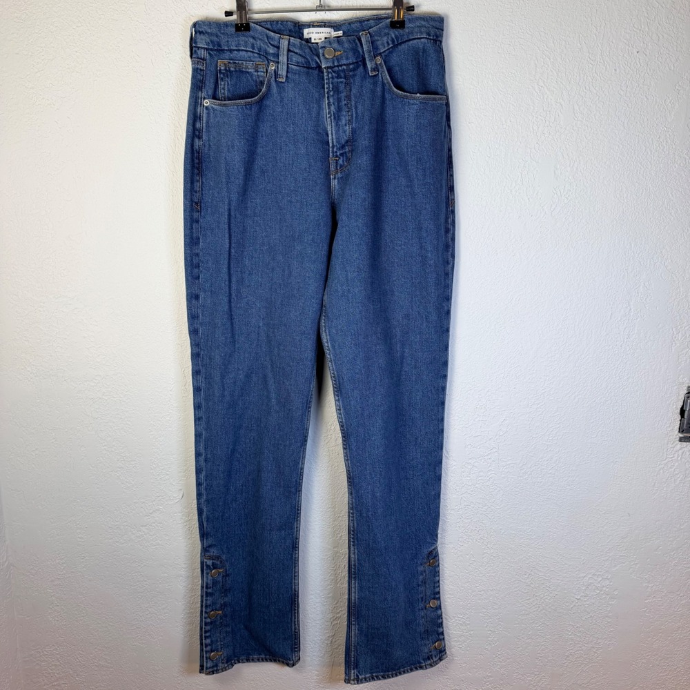 Good American Women's 8/29 Good Icon Straight Leg Jeans Indigo Snap Ankle